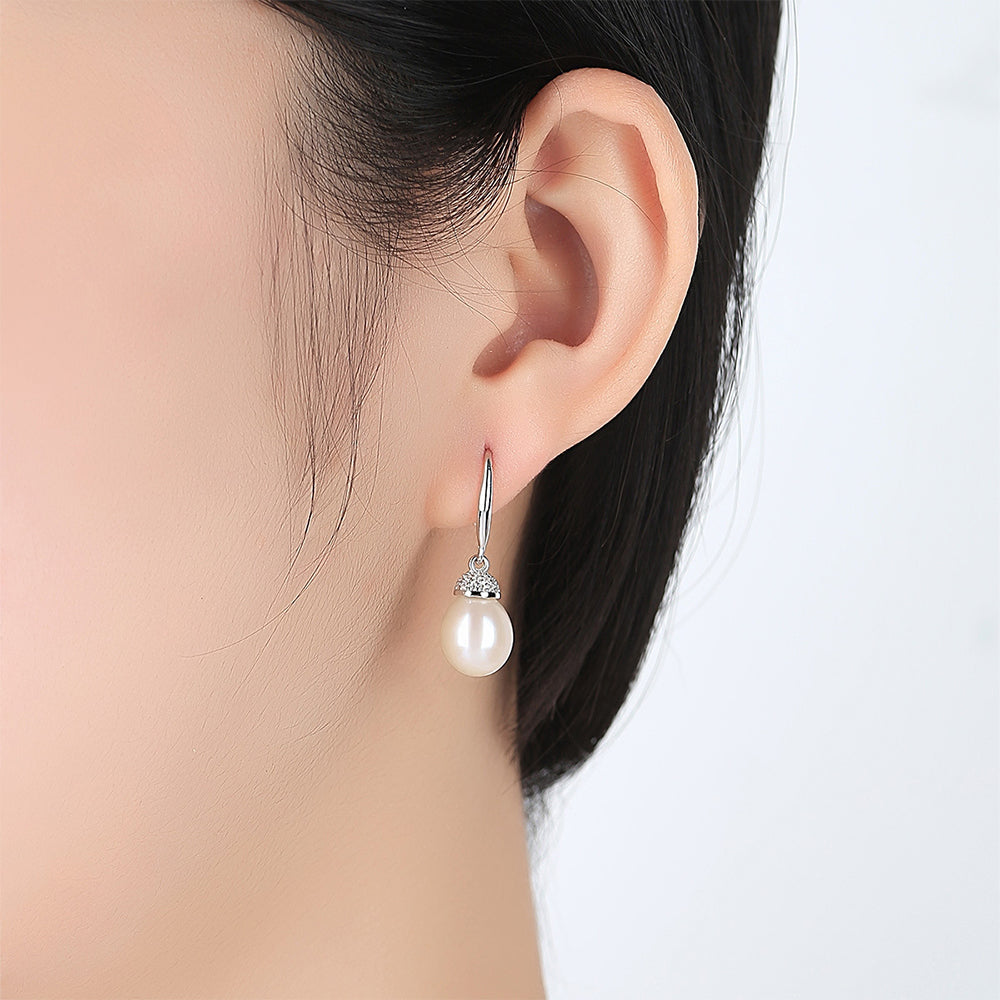 925 Sterling Silver Natural Pearl Long Drop Earrings Fashion Jewelry Gift for Women Girls