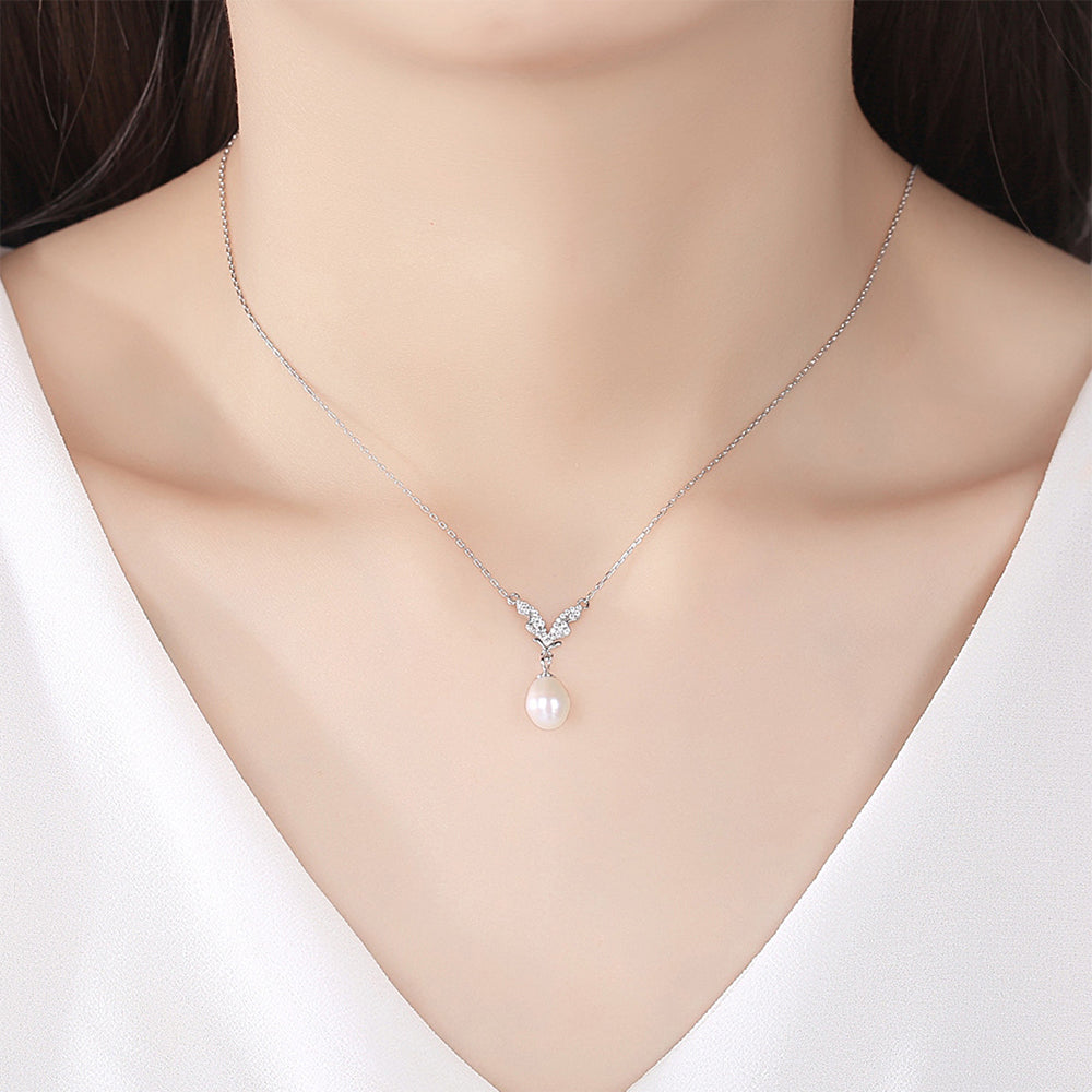 925 Sterling Silver Natural Pearl Drop Necklace Fashion Jewelry Gift for Women Girls
