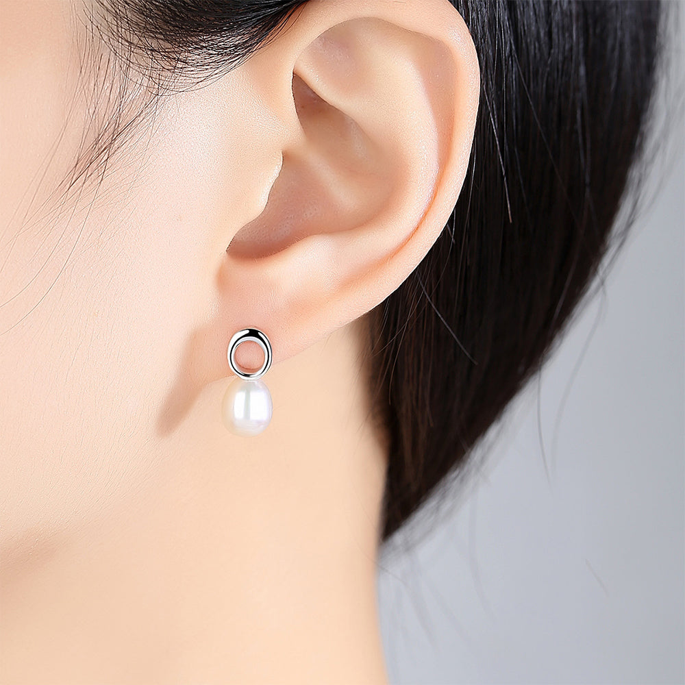 925 Sterling Silver Natural Pearl Drop Earrings Fashion Jewelry Gift for Women Girls