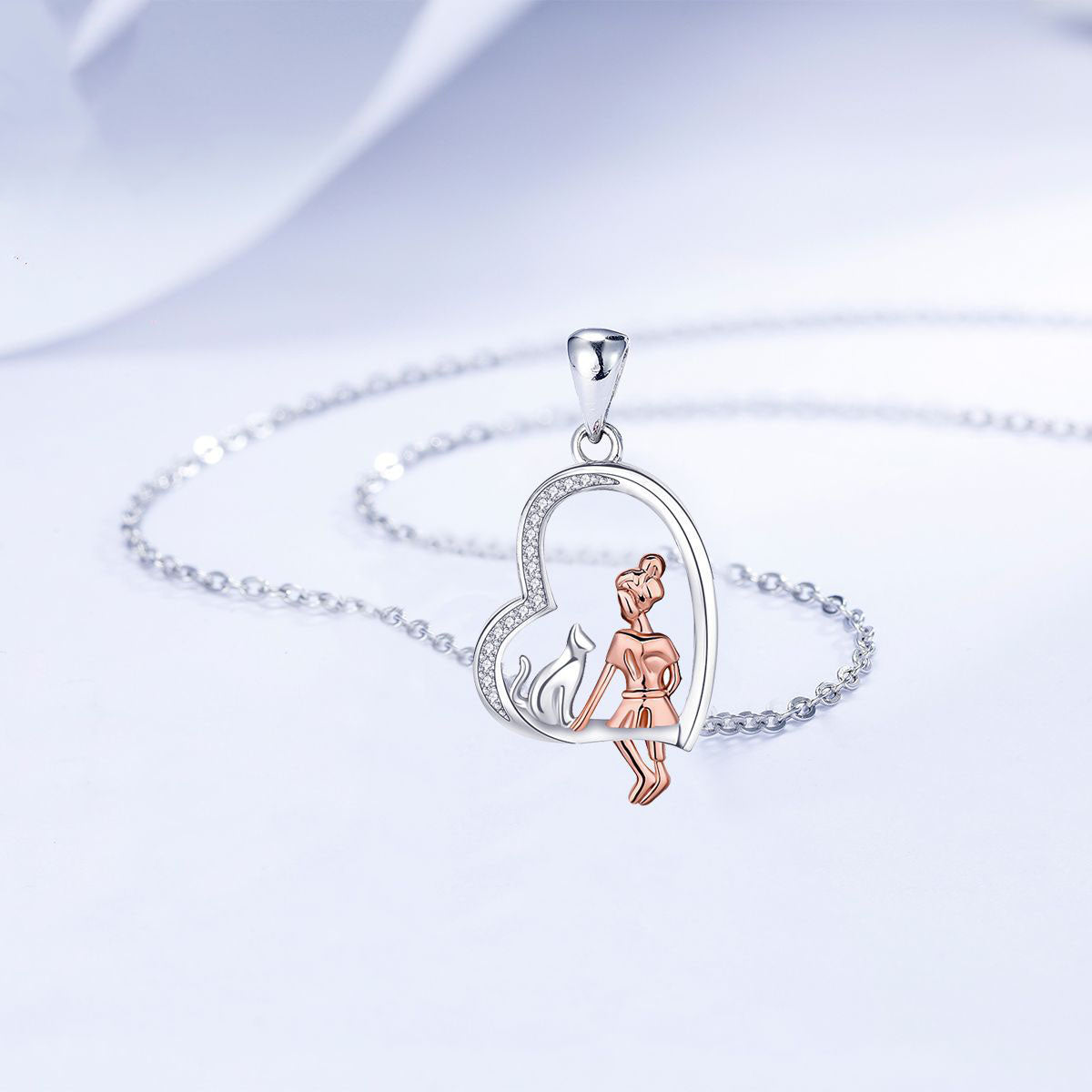 Copper With Silver/Rosegold Plated Heart Pendant Necklace for Women