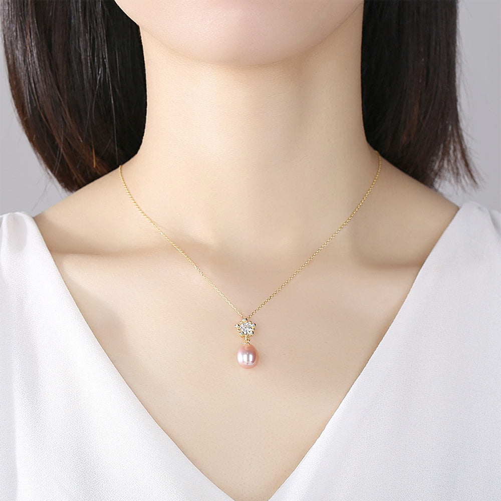 925 Sterling Silver Natural Pearl Drop Necklace Fashion Jewelry Gift for Women Girls