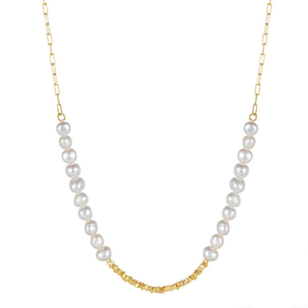 925 Sterling Silver Natural Pearl Necklace Fashion Jewelry Gift for Women Girls
