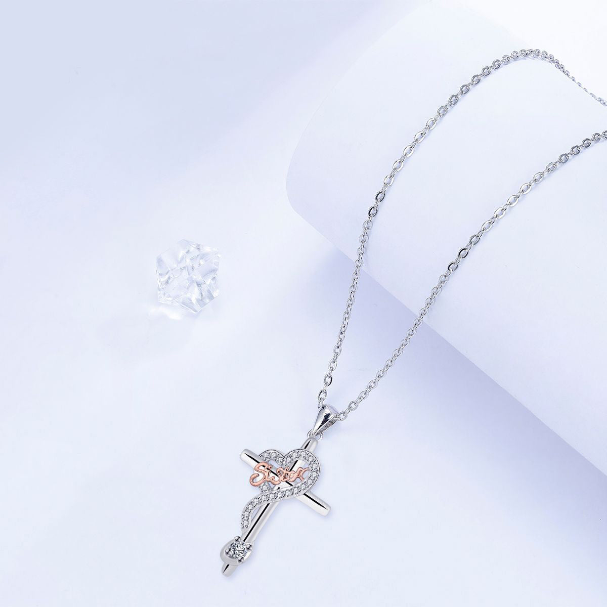 Copper With Silver/Rosegold Plated Cross Pendant Necklace for Women