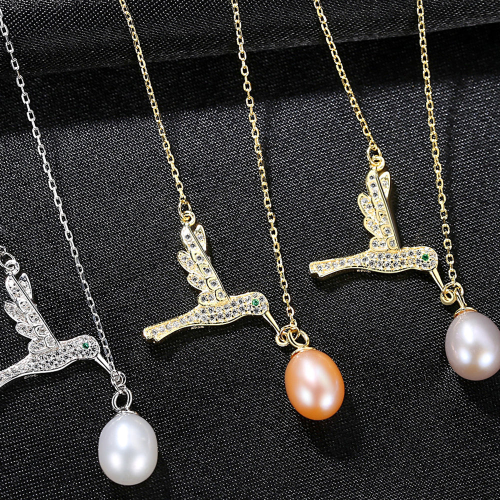 925 Sterling Silver Natural Pearl Drop Necklace Fashion Jewelry Gift for Women Girls
