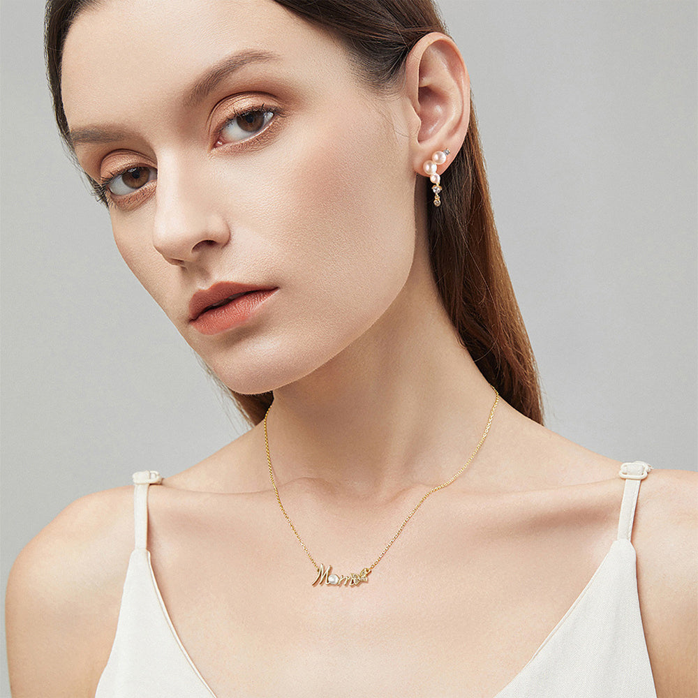 925 Sterling Silver Pearl Necklace Fashion Jewelry Gift for Mom