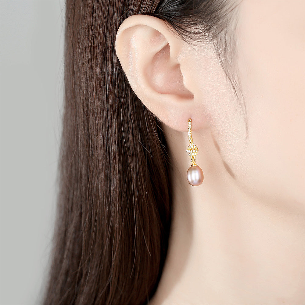 Pendientes colgantes de perla natural de plata de ley 925, joyería de moda, regalo para mujeres y niñas.