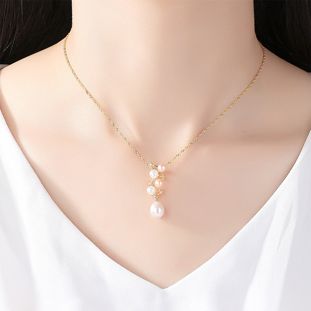 925 Sterling Silver Natural Pearl Drop Necklace Fashion Jewelry Gift for Women Girls