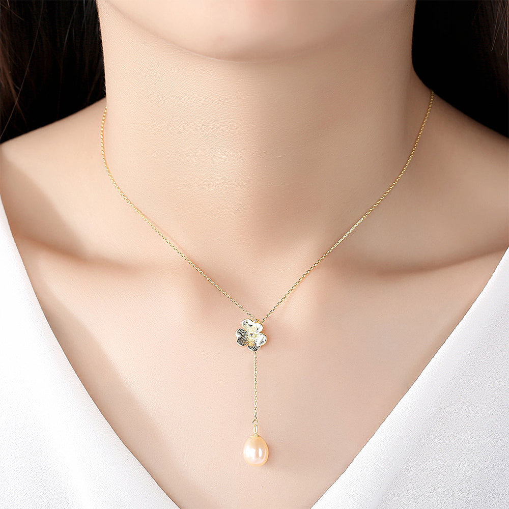 925 Sterling Silver Natural Pearl Drop Necklace Fashion Jewelry Gift for Women Girls