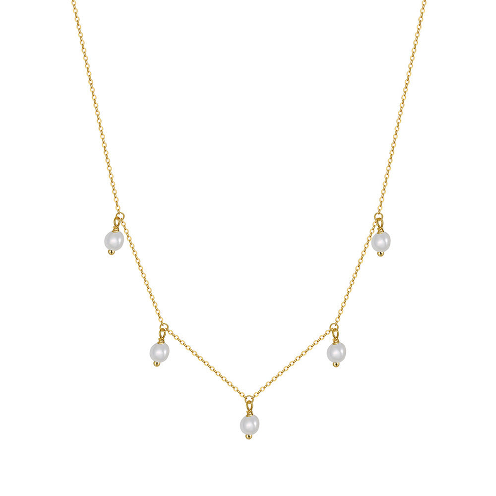 925 Sterling Silver Natural Pearl Necklace Fashion Jewelry Gift for Women Girls