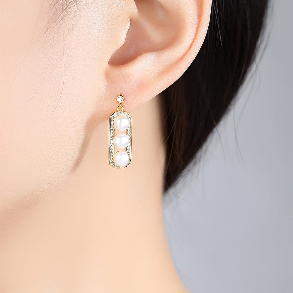 925 Sterling Silver Natural Pearl Drop Earrings Fashion Jewelry Gift for Women Girls