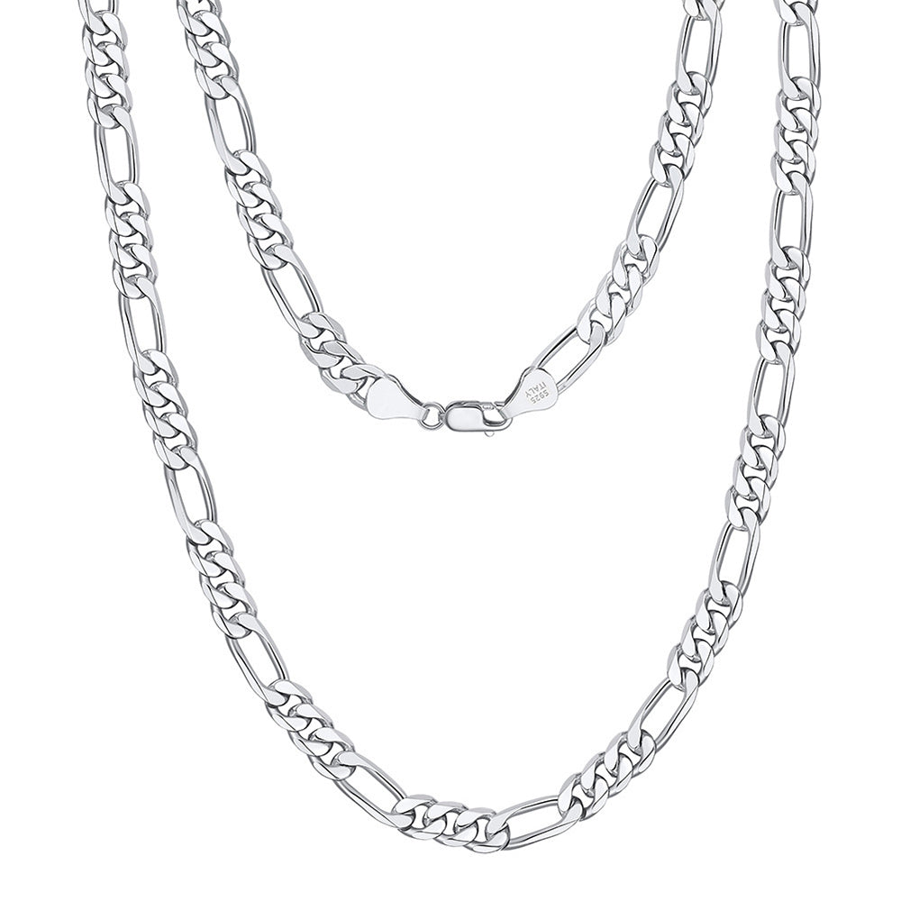 925 Sterling Silver Figaro Chain 1.7mm 3.3mm 4.0mm 5.0mm 6.5mm 7.1mm