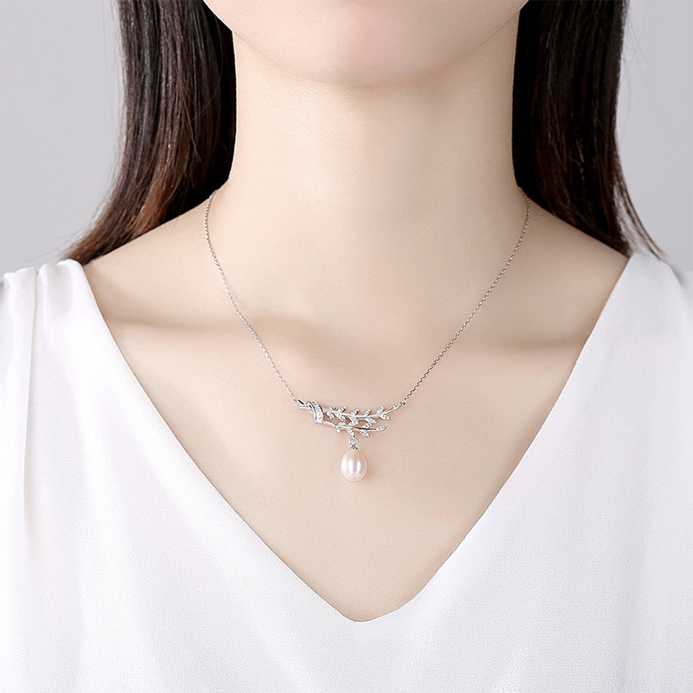 925 Sterling Silver Natural Pearl Drop Necklace Fashion Jewelry Gift for Women Girls