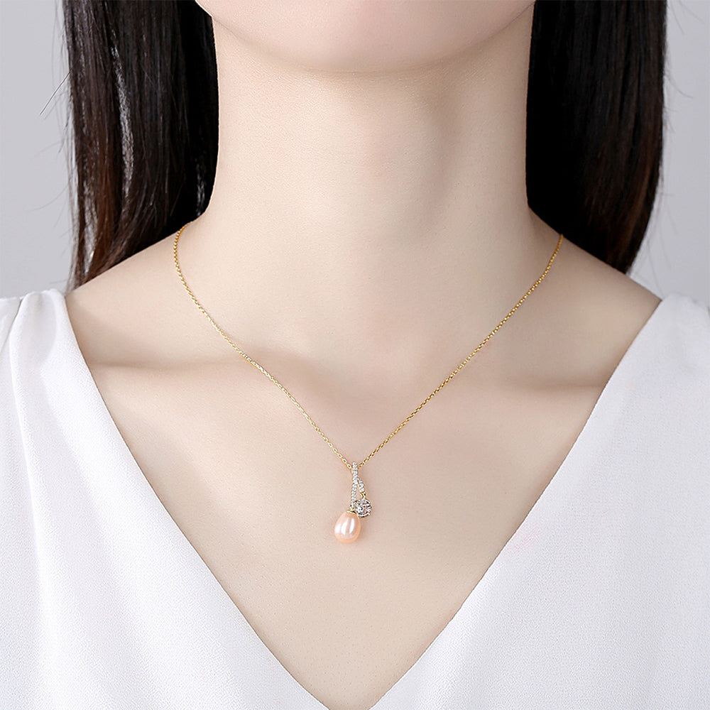925 Sterling Silver Natural Pearl Drop Necklace Fashion Jewelry Gift for Women Girls