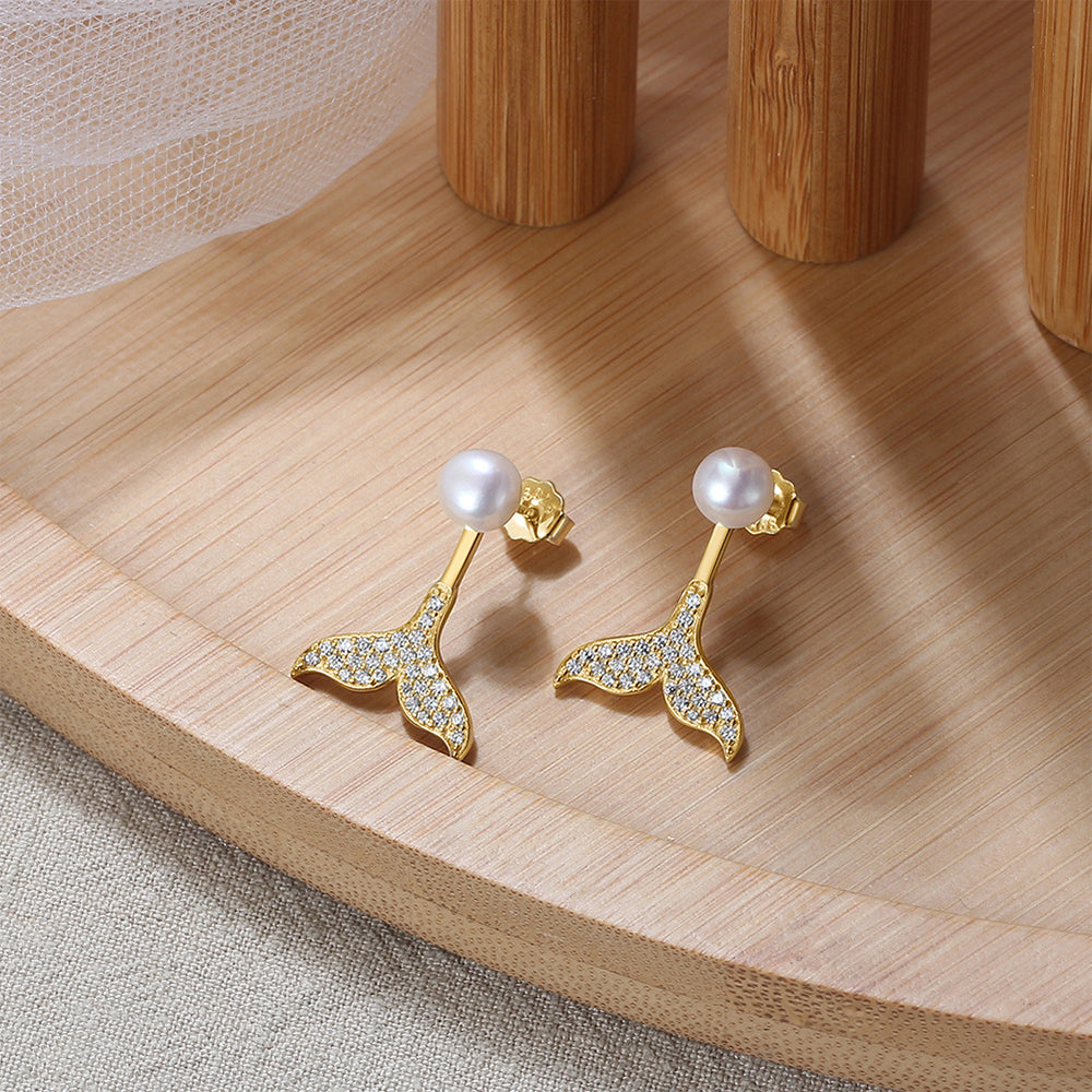 925 Sterling Silver Natural Pearl Earrings Fashion Jewelry Gift for Women Girl