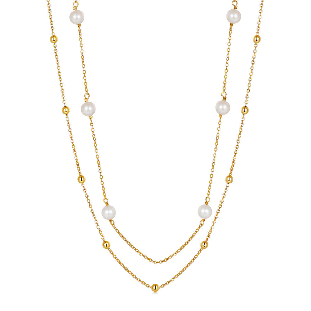 925 Sterling Silver Natural Pearl Necklace Fashion Jewelry Gift for Women Girls