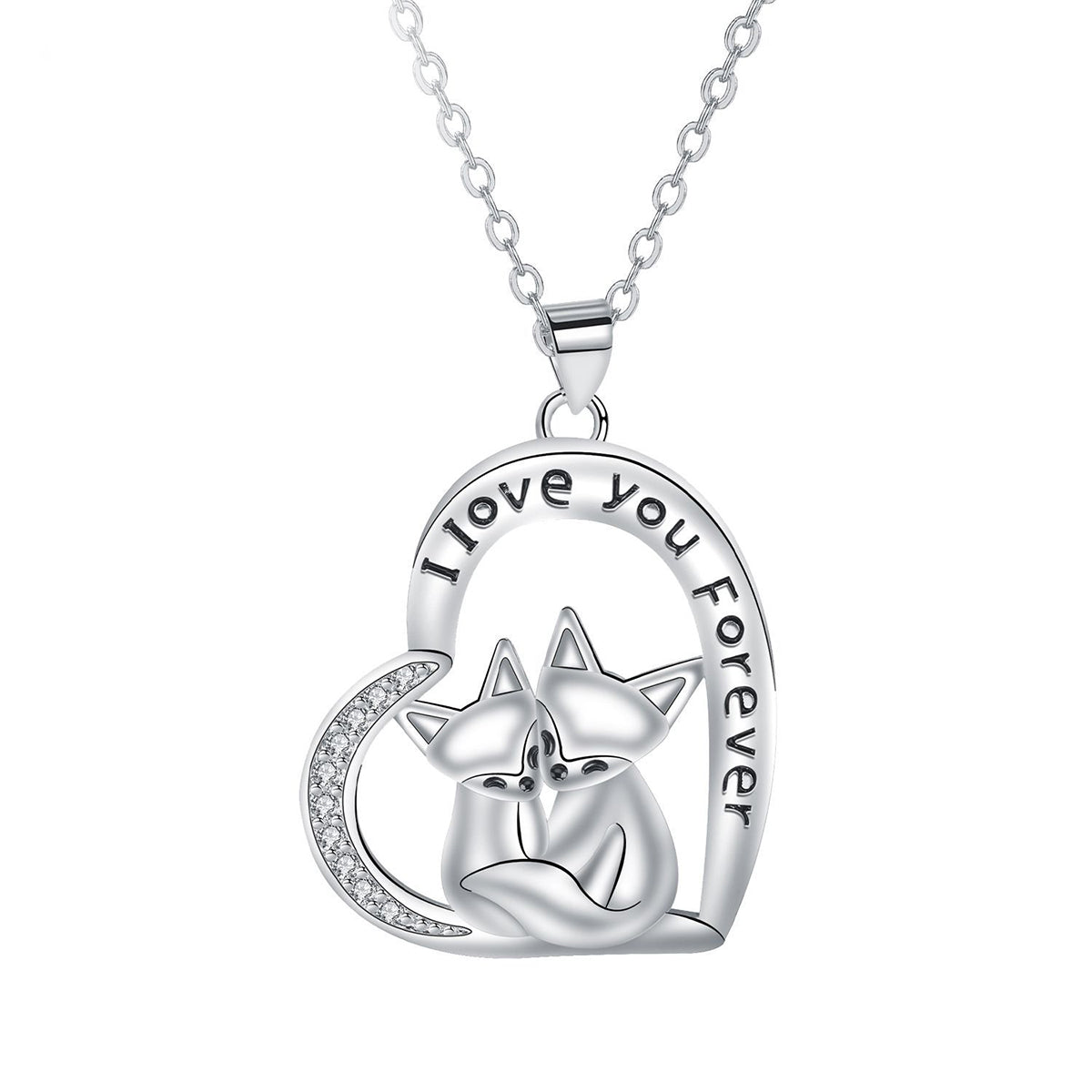 Copper With Silver Plated Heart Cats Pendant Necklace
