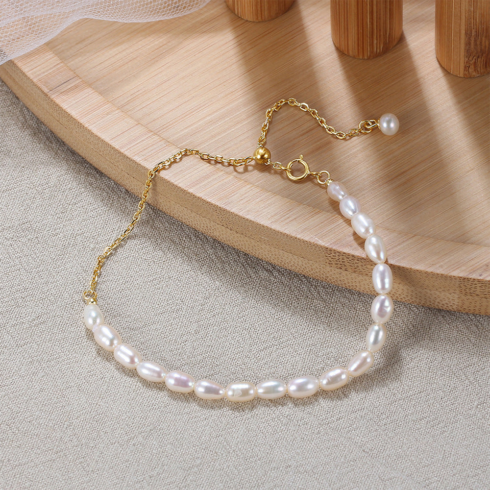 925 Sterling Silver Pearl Bracelet Fashion Jewelry Gift for Women Girls