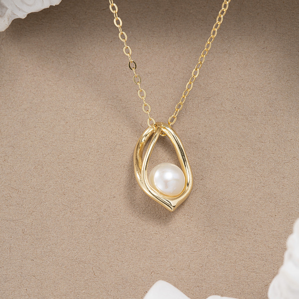925 Sterling Silver Natural Pearl Necklace Fashion Jewelry Gift for Women Girls