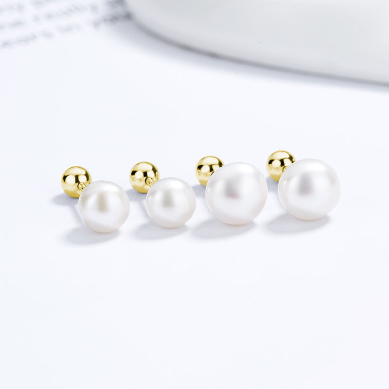 925 Sterling Silver Pearl Screw Back Stud Earrings