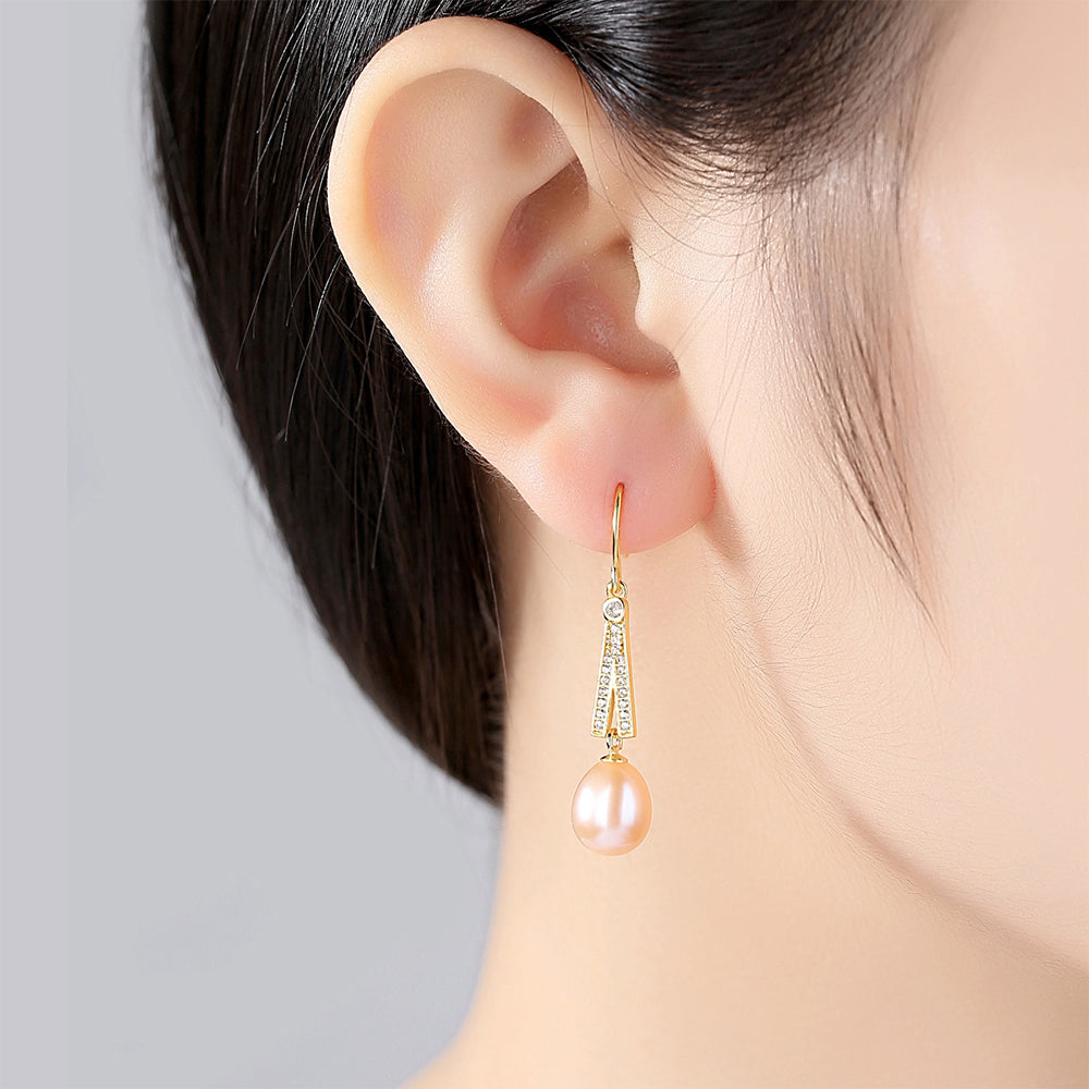 925 Sterling Silver Natural Pearl Drop Earrings Fashion Jewelry Gift for Women Girls