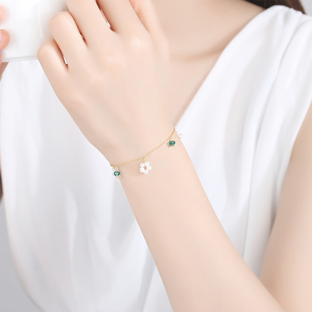 925 Sterling Silver Natural Pearl Bracelet Fashion Jewelry Gift for Women Girls