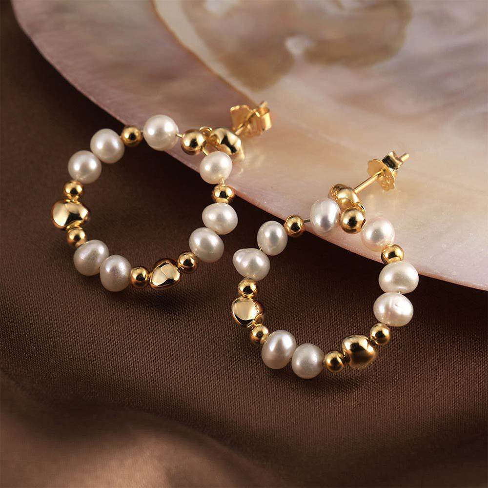 925 Sterling Silver Natural Pearl Earrings Fashion Jewelry Gift for Women Girl