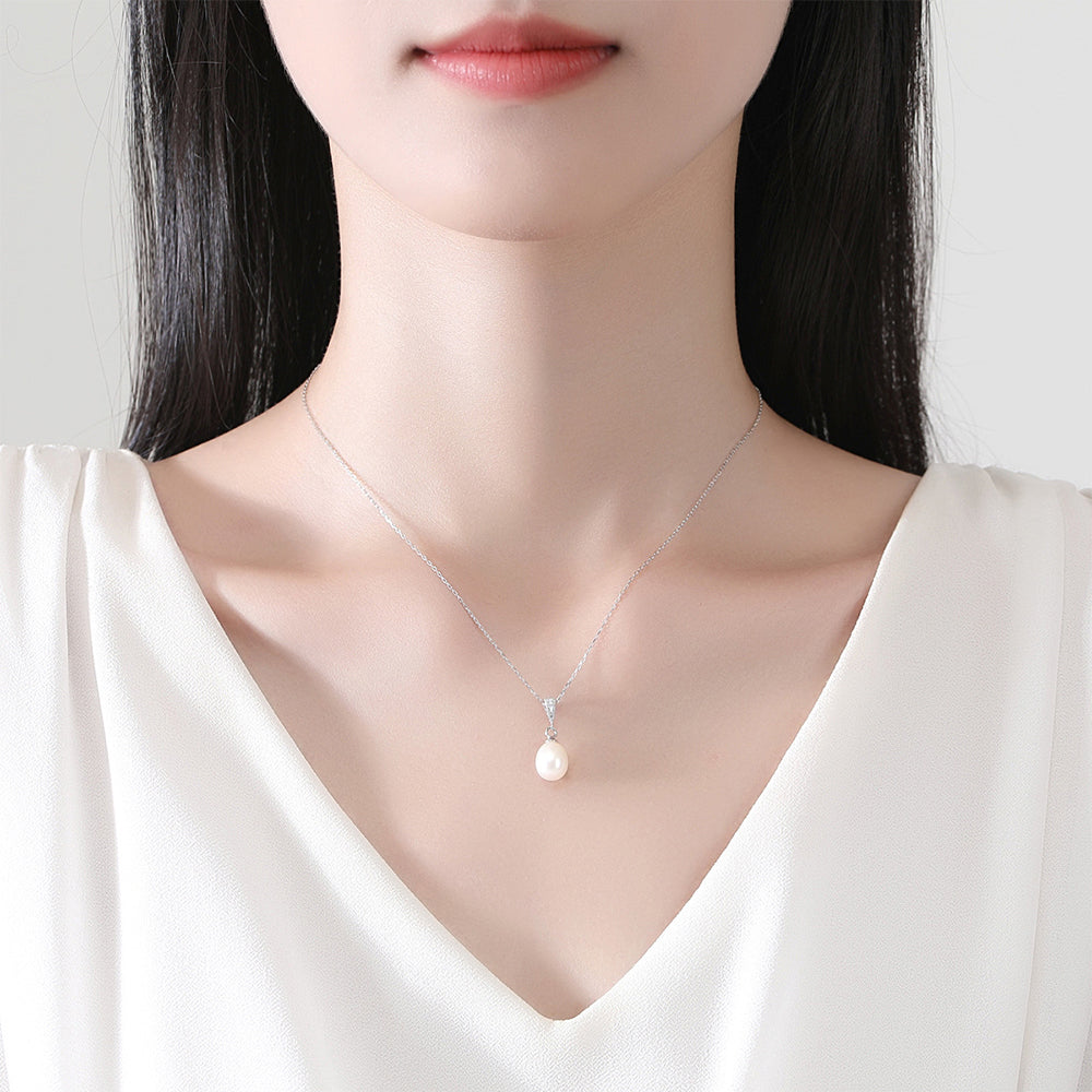 925 Sterling Silver Natural Pearl Drop Necklace Fashion Jewelry Gift for Women Girls