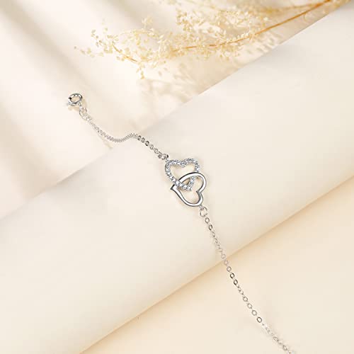 925 Sterling Silver Heart Bracelets Gift for Women Girls with Jewellery Box