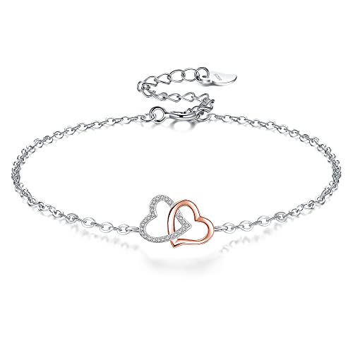 925 Sterling Silver Heart Bracelets Gift for Women Girls with Jewellery Box