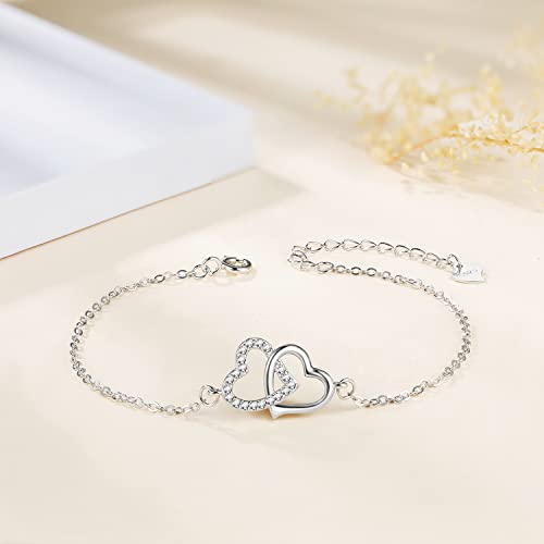 925 Sterling Silver Heart Bracelets Gift for Women Girls with Jewellery Box