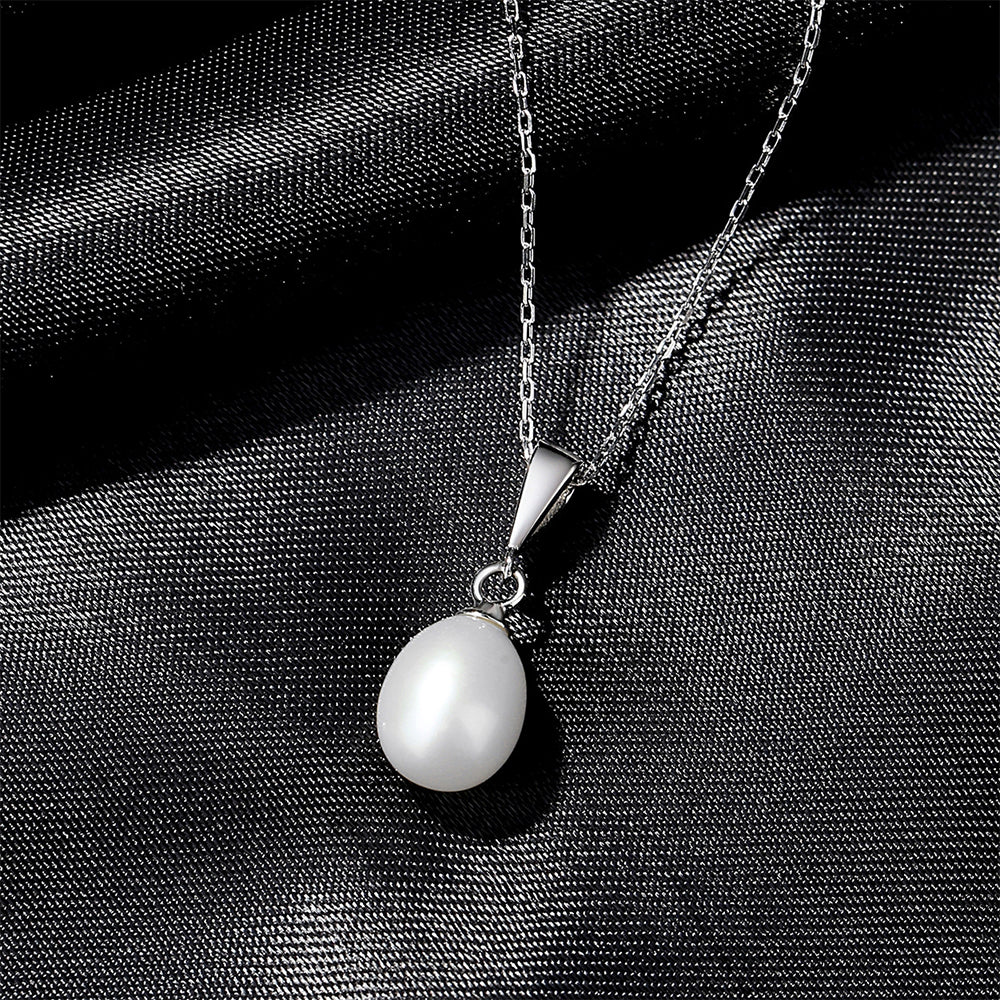 925 Sterling Silver Natural Pearl Drop Necklace Fashion Jewelry Gift for Women Girls