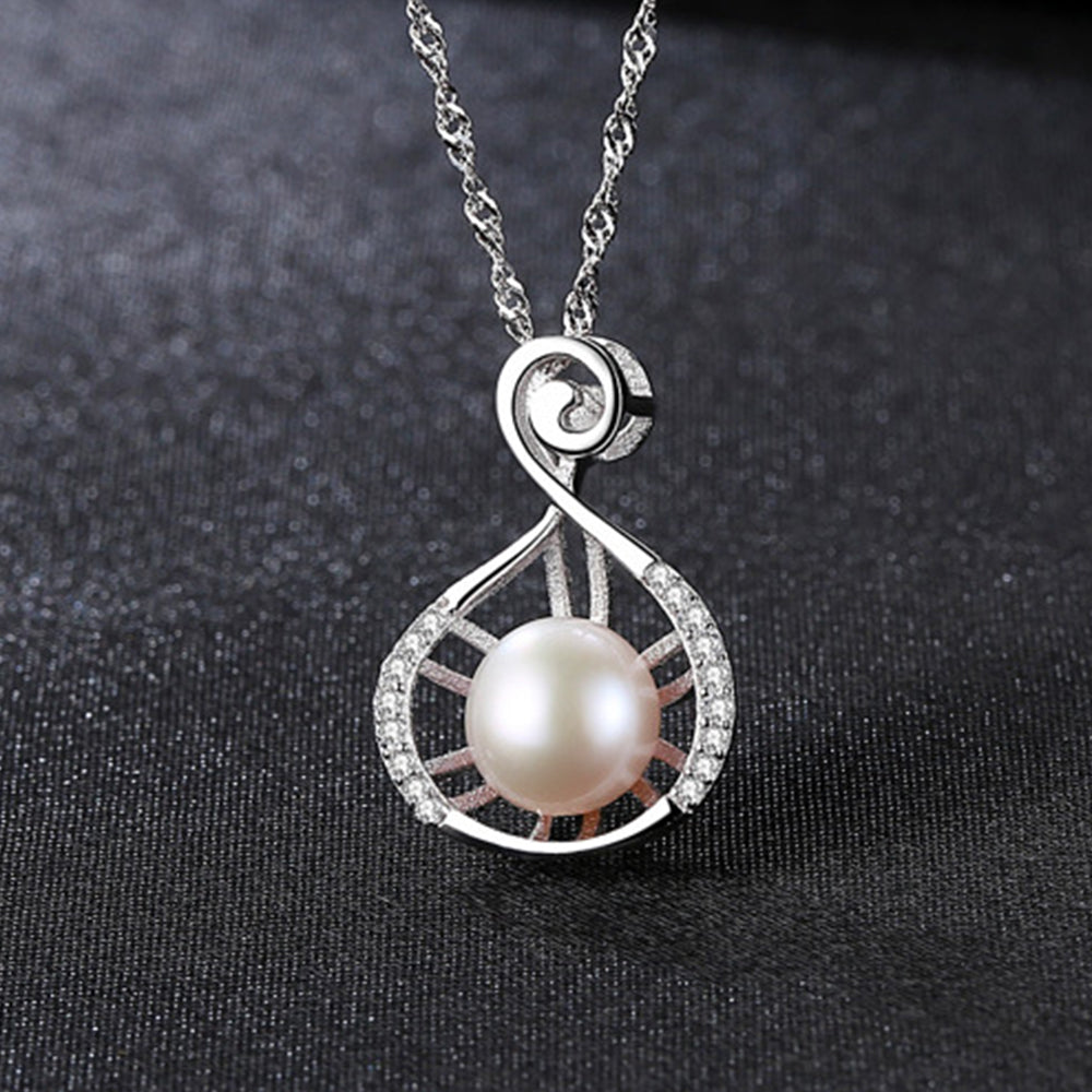 925 Sterling Silver Natural Pearl Drop Necklace Fashion Jewelry Gift for Women Girls