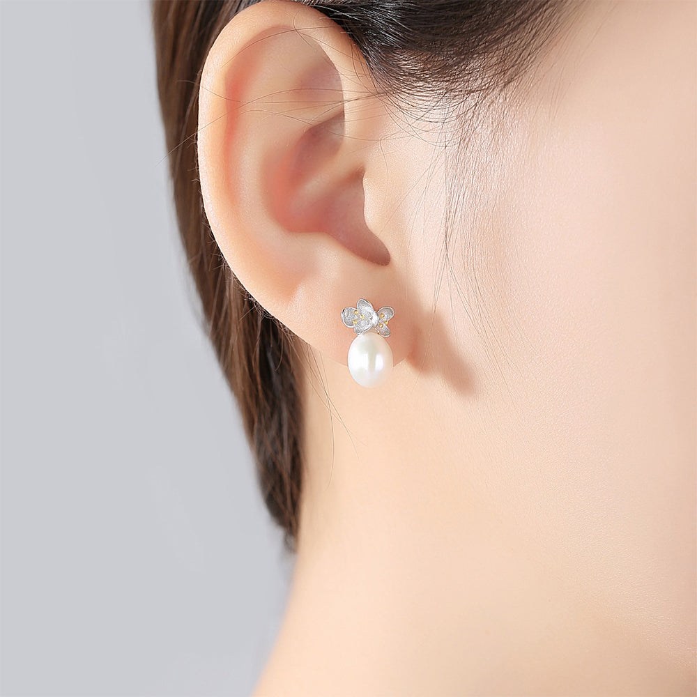 925 Sterling Silver Natural Pearl Stud Earrings Fashion Jewelry Gift for Women Girls