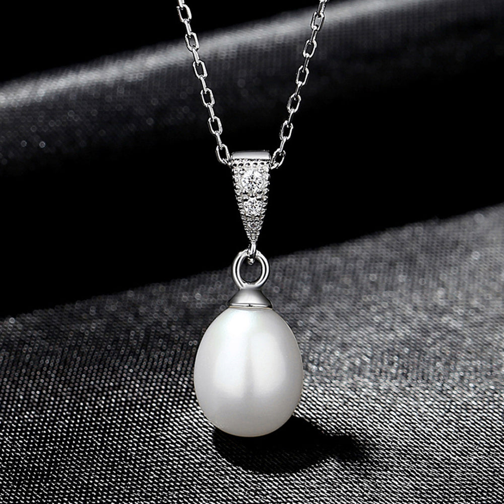 925 Sterling Silver Natural Pearl Drop Necklace Fashion Jewelry Gift for Women Girls