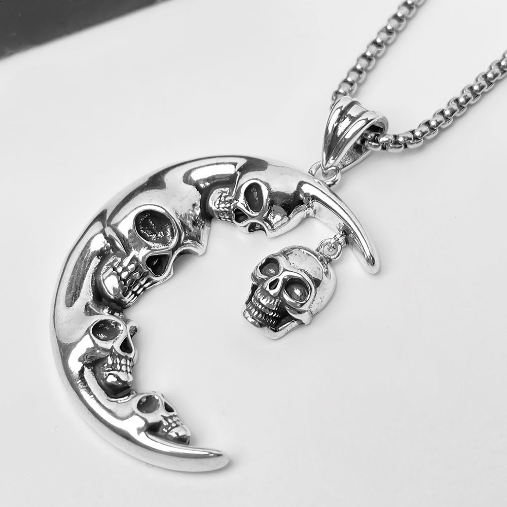 Halloween Gothic Moon Skull Pendant Necklace, Men Women's Fashion Jewelry, Perfect for Parties & Gifts, Elegant Accessory for Everyday Wear