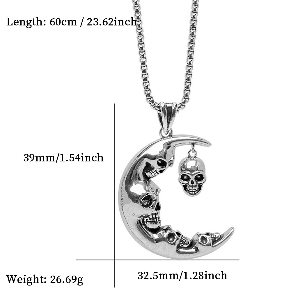 Halloween Gothic Moon Skull Pendant Necklace, Men Women's Fashion Jewelry, Perfect for Parties & Gifts, Elegant Accessory for Everyday Wear