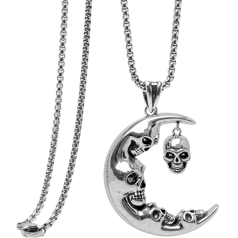 Halloween Gothic Moon Skull Pendant Necklace, Men Women's Fashion Jewelry, Perfect for Parties & Gifts, Elegant Accessory for Everyday Wear