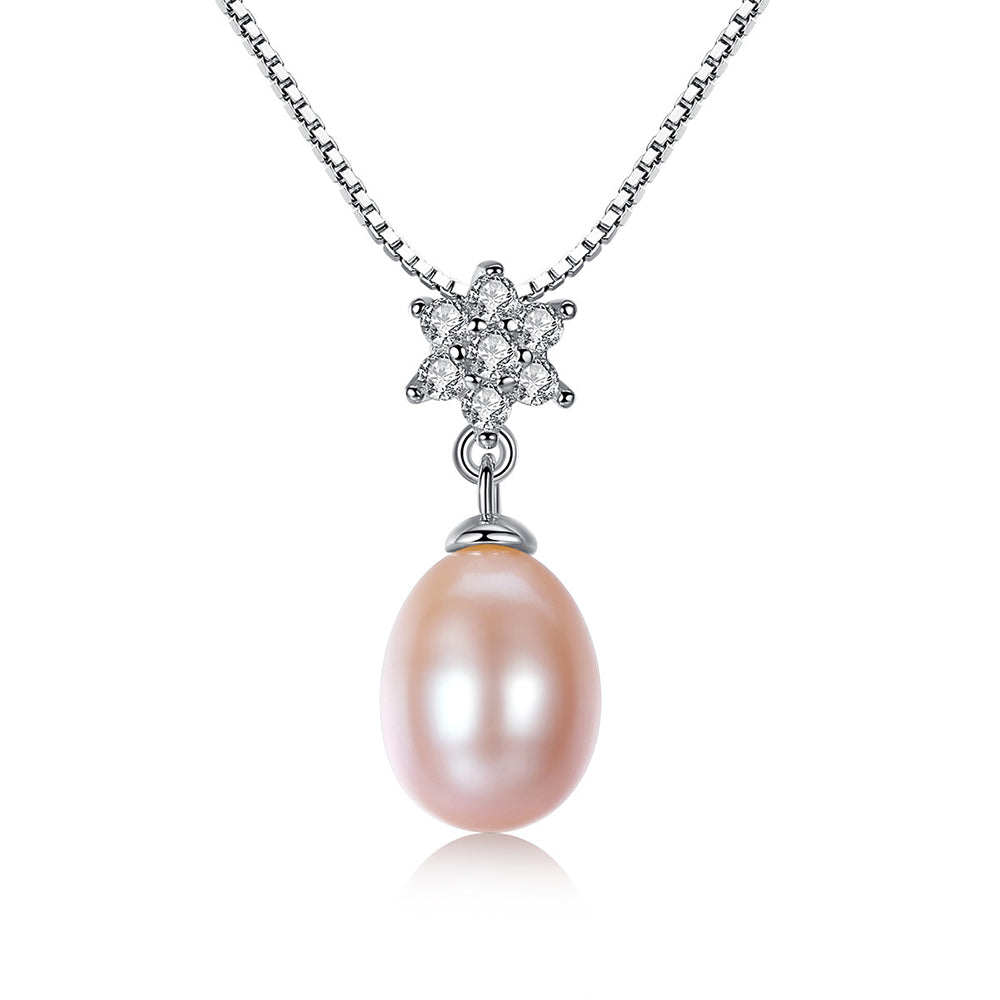 925 Sterling Silver Natural Pearl Drop Necklace Fashion Jewelry Gift for Women Girls