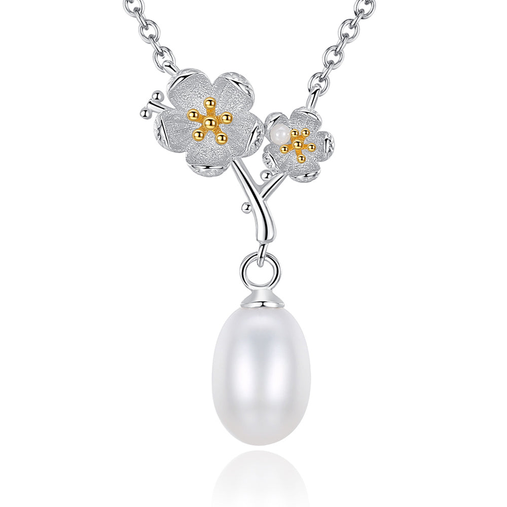 925 Sterling Silver Natural Pearl Drop Necklace Fashion Jewelry Gift for Women Girls