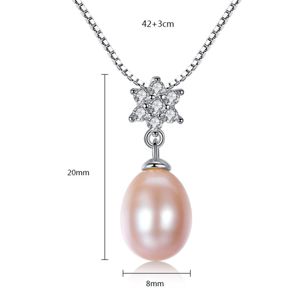 925 Sterling Silver Natural Pearl Drop Necklace Fashion Jewelry Gift for Women Girls