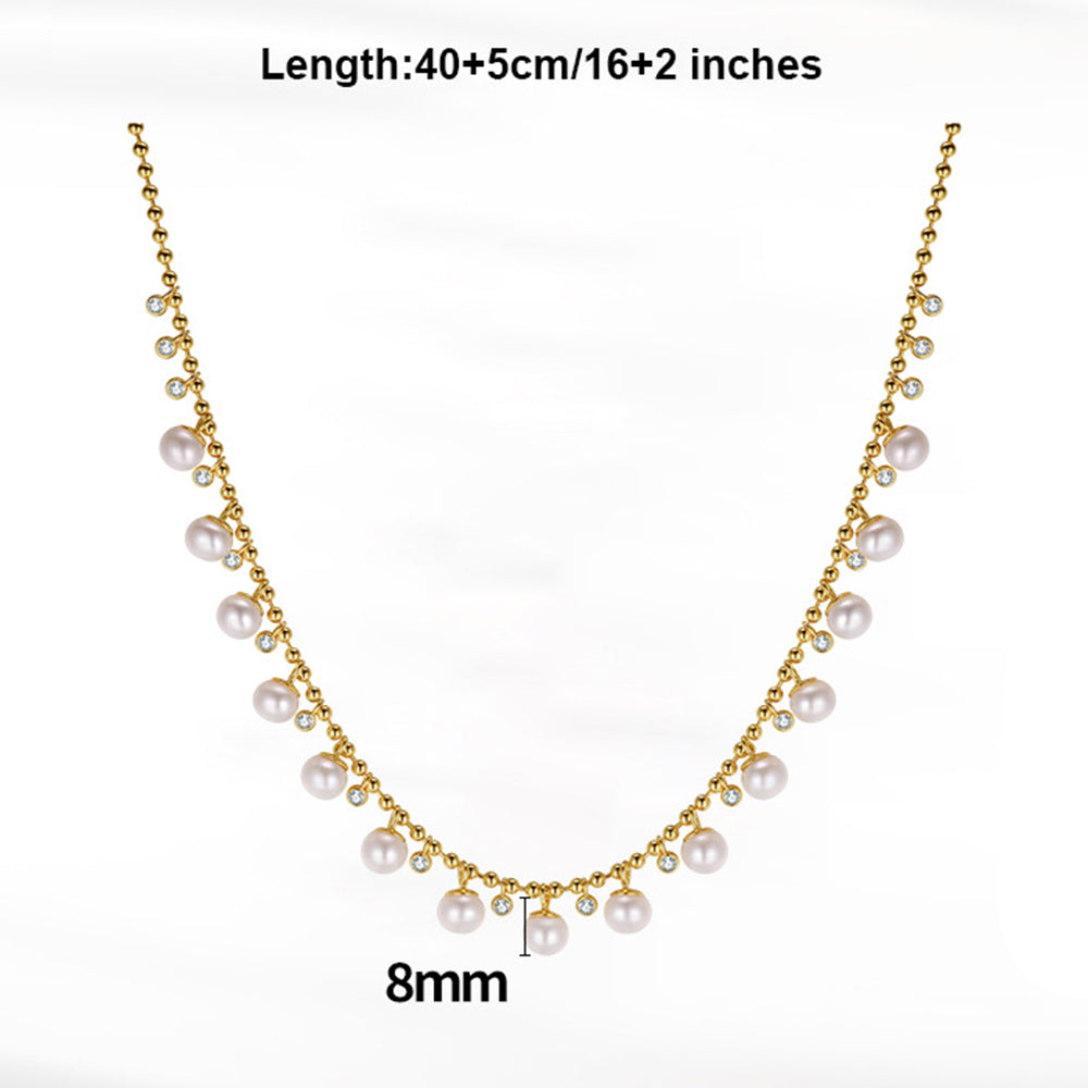 925 Sterling Silver Natural Pearl Necklace Fashion Jewelry Gift for Women Girls