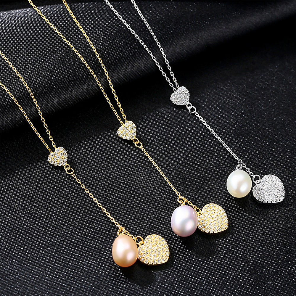 925 Sterling Silver Natural Pearl Drop Necklace Fashion Jewelry Gift for Women Girls