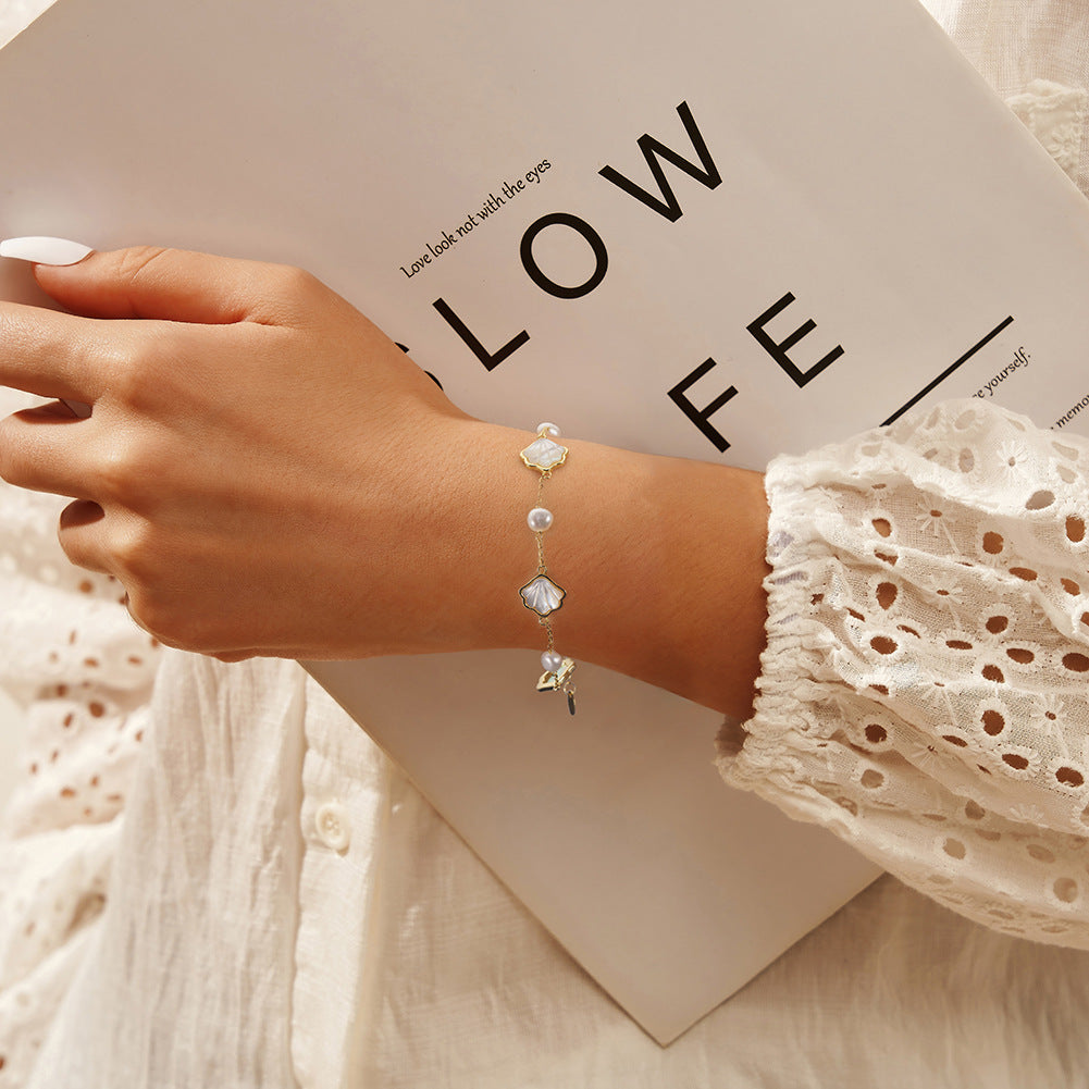 925 Sterling Silver Pearl Bracelet Fashion Jewelry Gift for Women Girls