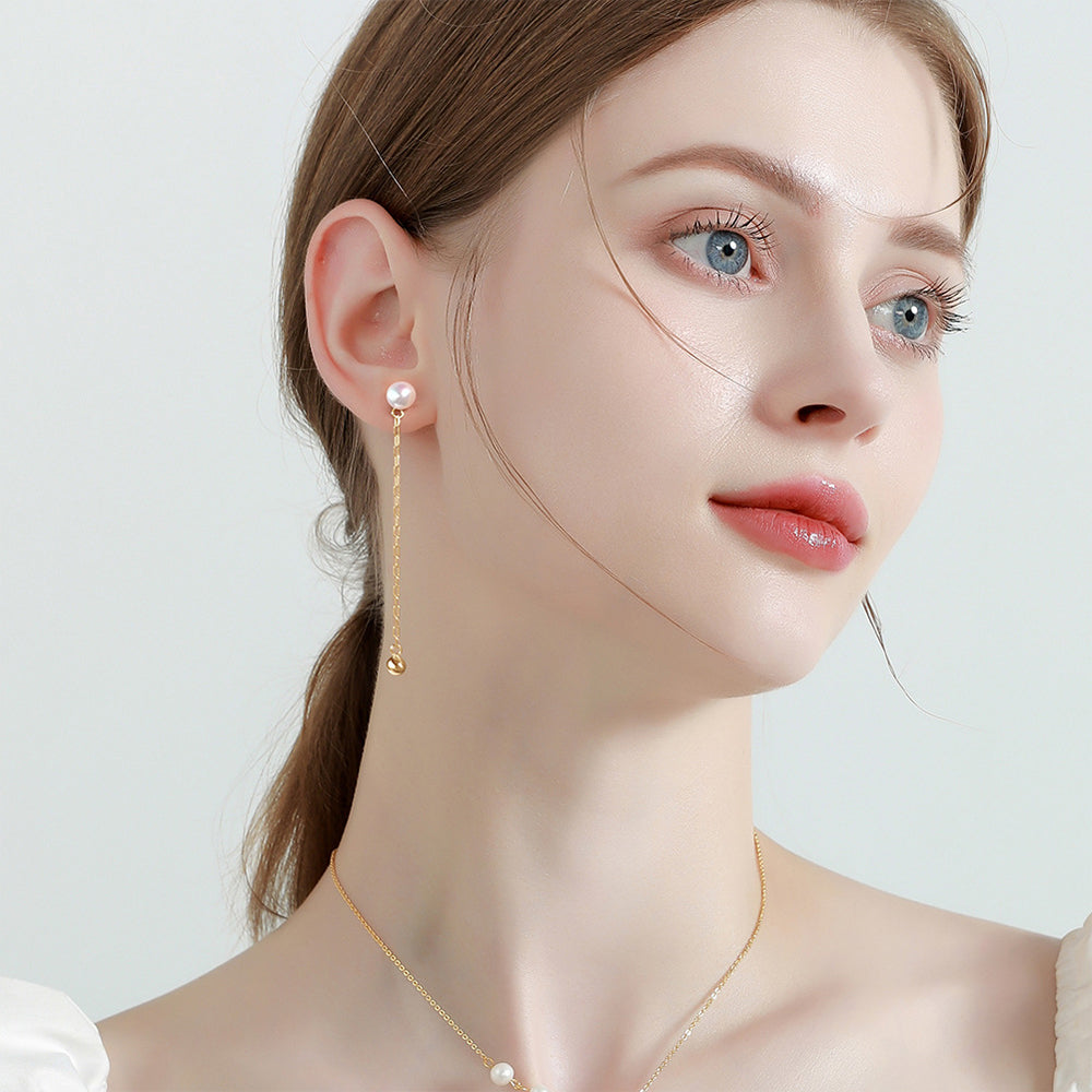 925 Sterling Silver Natural Pearl Earrings Fashion Jewelry Gift for Women Girl