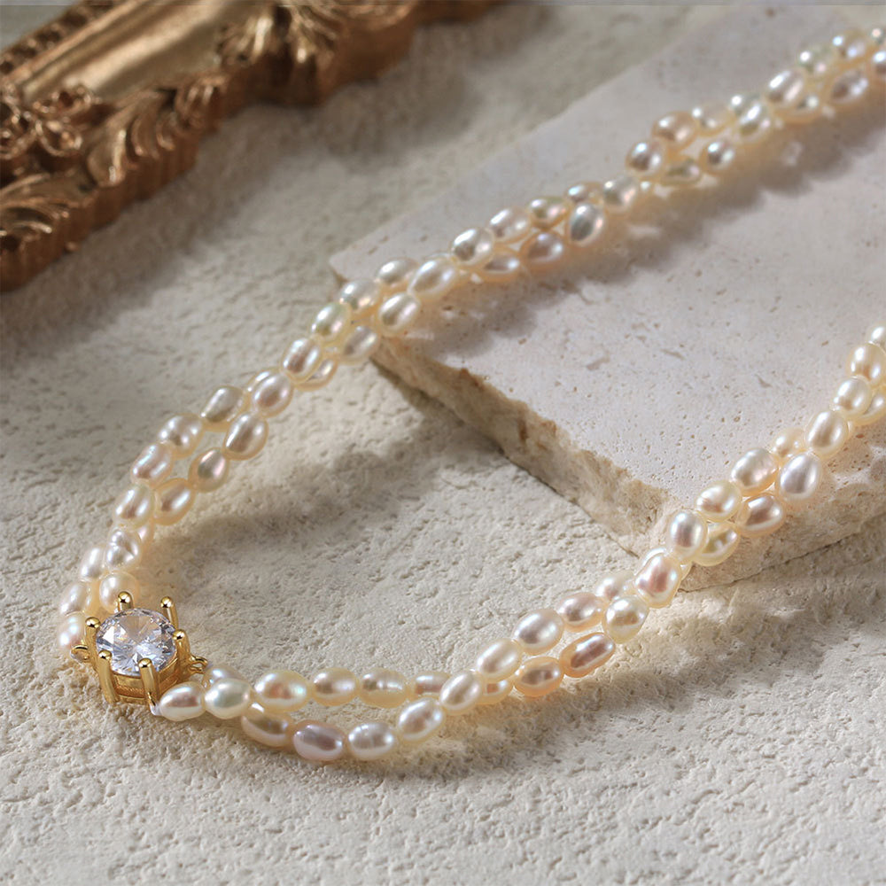 925 Sterling Silver Natural Pearl Necklace Fashion Jewelry Gift for Women Girls
