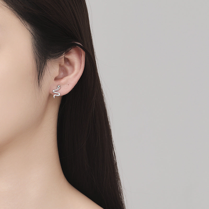 925 Sterling Silver Snake Screw Back Stud Earrings