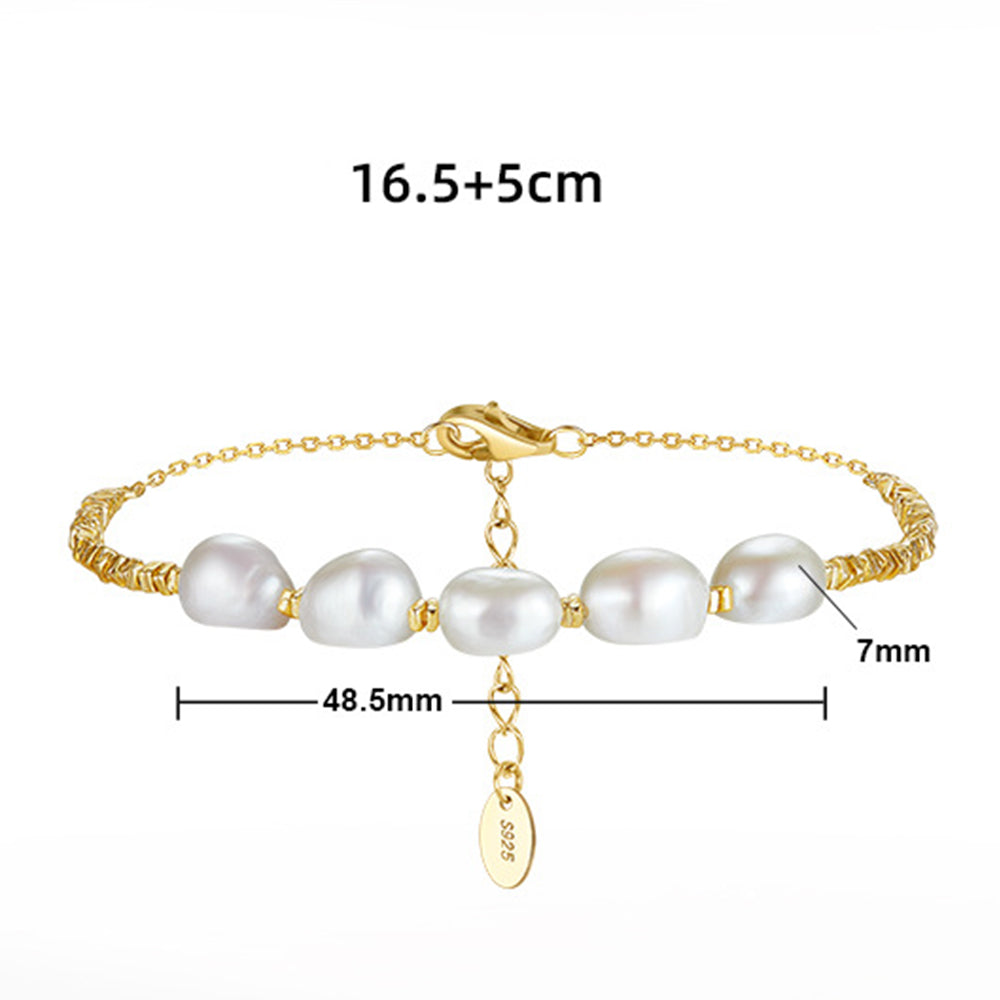 925 Sterling Silver Pearl Bracelet Fashion Jewelry Gift for Women Girls