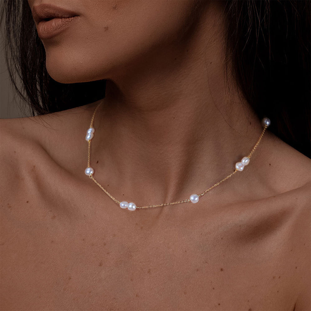 925 Sterling Silver Natural Pearl Necklace Fashion Jewelry Gift for Women Girls