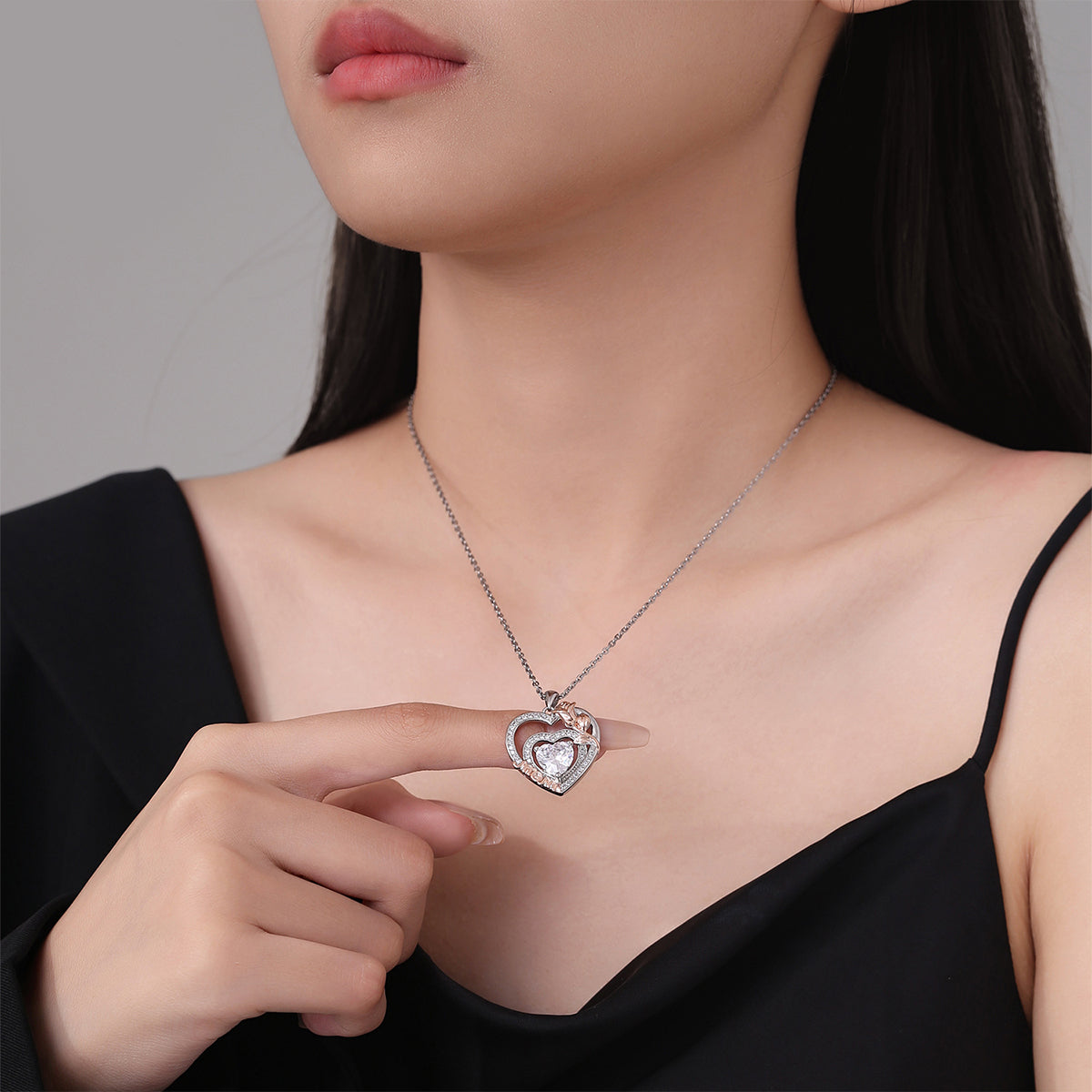 Copper With Silver/Rosegold Plated Heart Mom Pendant Necklace