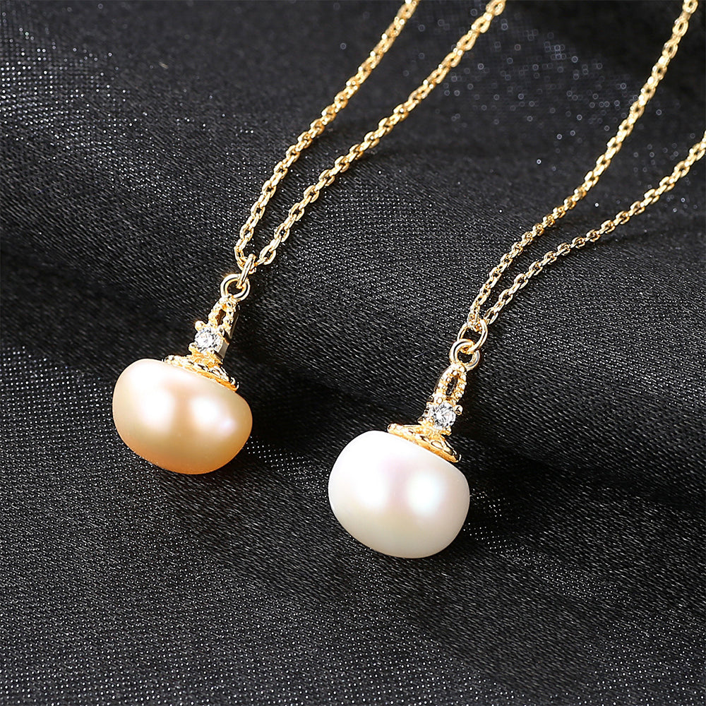 925 Sterling Silver Natural Pearl Drop Necklace Fashion Jewelry Gift for Women Girls
